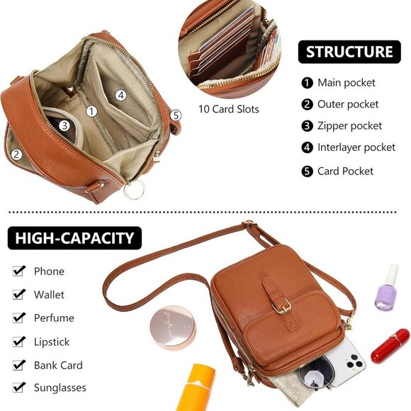 Small Vegan Leather Crossbody Bag for Women Compact Stylish Spacious - Picture 5 of 7